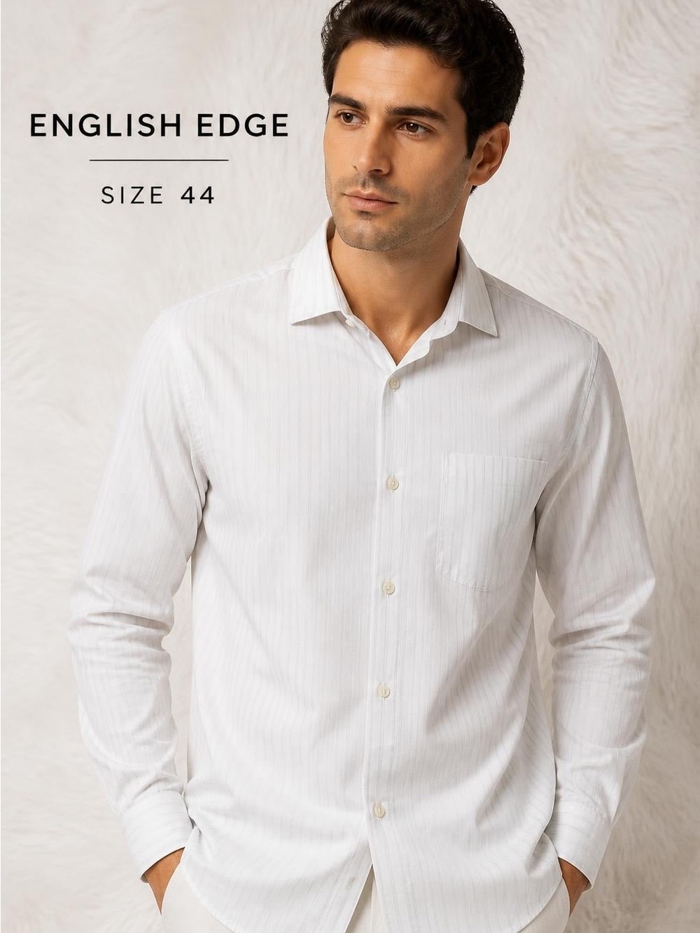 English Edge white striped shirt size 44, premium fabric, good condition